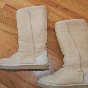 Genuine Austrarian Thick Sheep Skin long boots, Light Tan color, 6 - 6.5